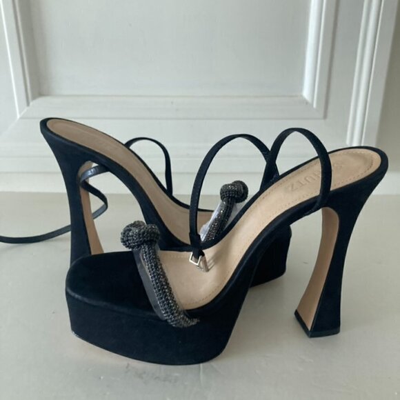 SCHUTZ Shoes - Schutz Peaky Embellished Black Suede Heeled Sandals Sz 9.5